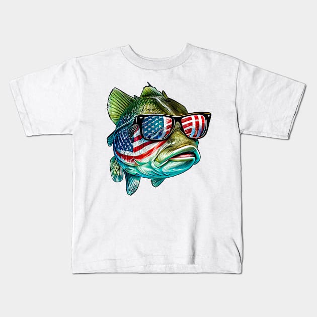 Cool American Bass Fish #5 Kids T-Shirt by Chromatic Fusion Studio